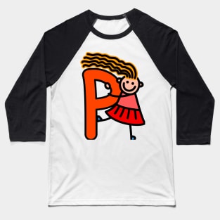 Letter P for girls alphabet Kids Colorful Cartoon Character Baseball T-Shirt